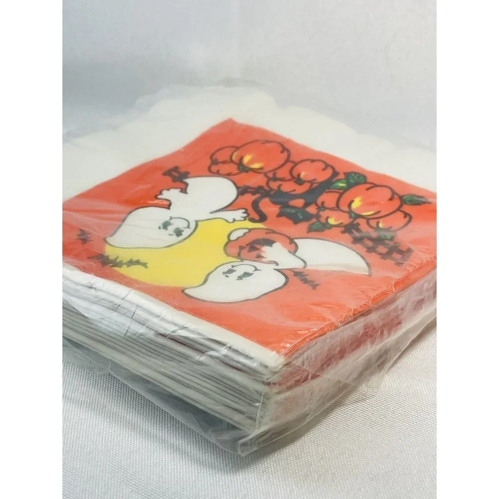 Vintage Halloween Orange Pumpkin Bat Ghost Artfaire Beverage Napkins 16 3-ply